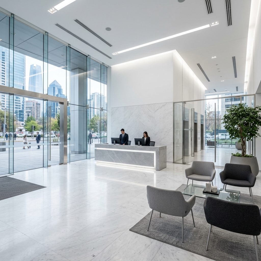 Lobby y recepción de lujo del Business Center TNA Office en Las Condes